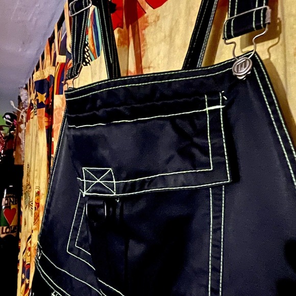 SUPER RARE Vintage Macgear 90s Rave Overalls - Black With Green Stitching Unisex - Picture 7 of 15